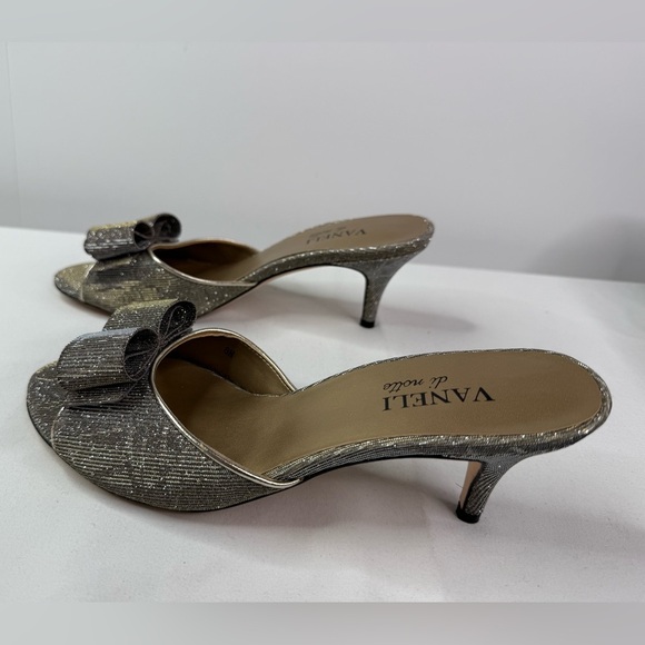 Vaneli Open Toe Sandals Bow Metallic Kitten Hill Silver Wedding Event Size 8N - Picture 4 of 9